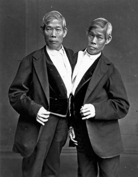 Chang et Eng Bunker, jumeaux siamois qui gagnaient leur vie dans des expositions et ont donné lieu à l'expression jumeaux siamois.