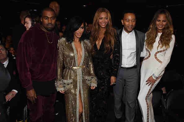 Kanye West, Kim Kardashian, Beyoncé, John Legend et Chrissy Teigen lors de la 57e cérémonie des Grammy Awards.