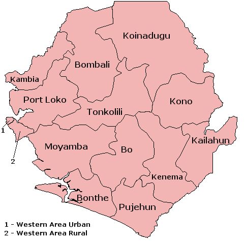 Carte des districts de la Sierra Leone