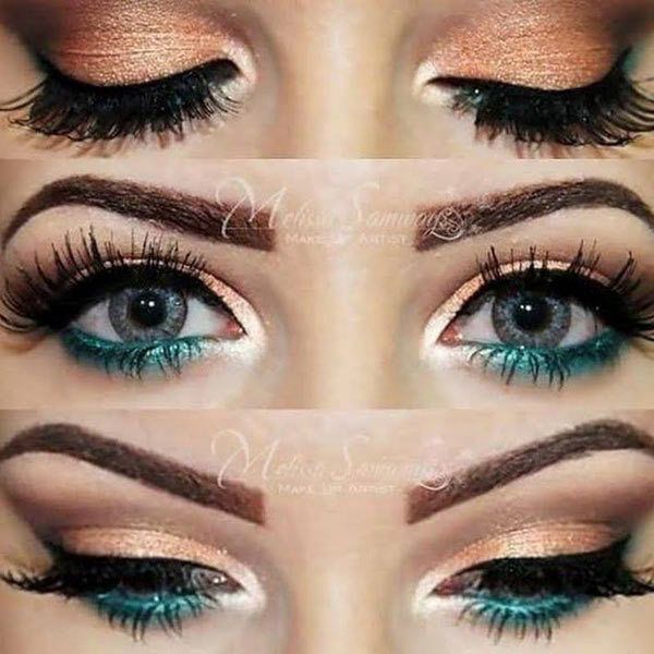 bronze et le maquillage des yeux bleu