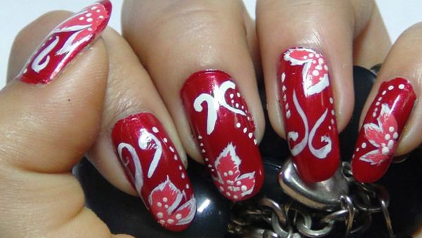 rouge nail art floral six