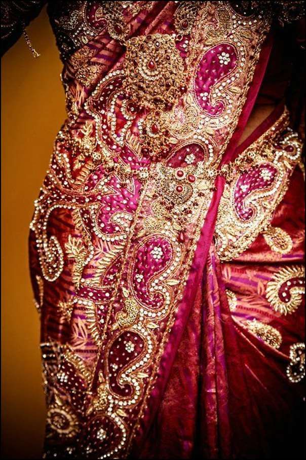 Pourpre traditionnel saris2 mariée lourde